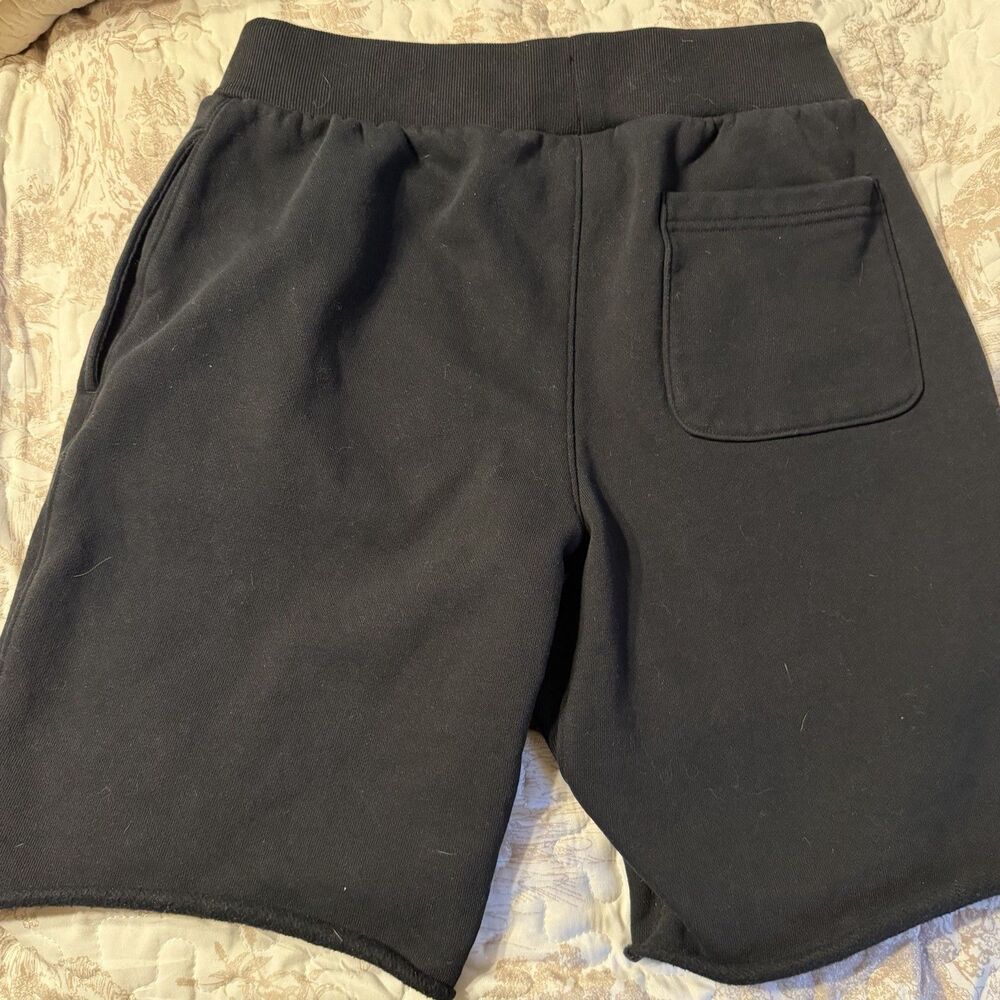 Champion Mens Medium Black Athletic Shorts Logo Graphic Gym Raw Hem Casual - Picture 5 of 5